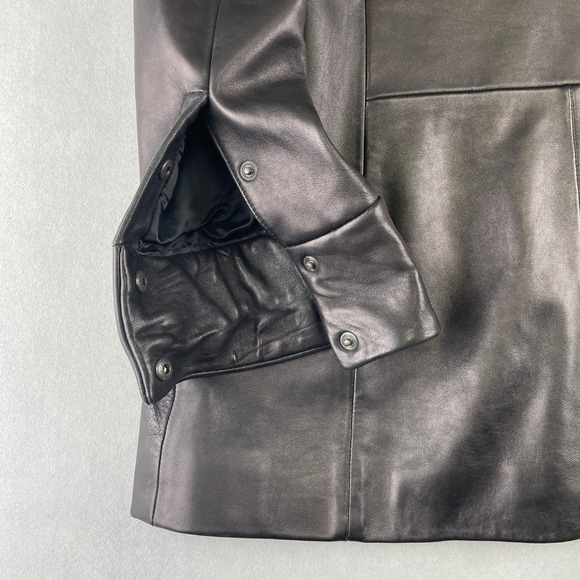 Vintage Banana Republic Black Genuine Leather Blazer Jacket Button Front Chic M - Picture 4 of 9